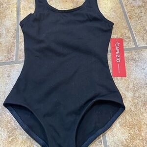 Capezio Leotard Girls Small Black Tank Ballet Legline Dancewear Sleeveless